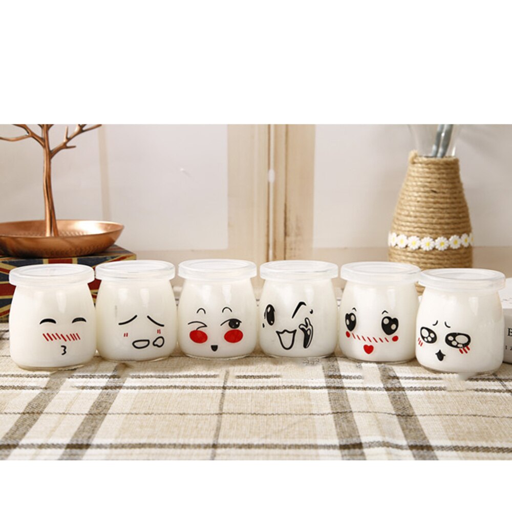 10pcs 150ml Lovely Pudding Bottle Glass Heat-resistant Yogurt Containers Cup Jelly Jar for Home Shop (Random Pattern): As Shown
