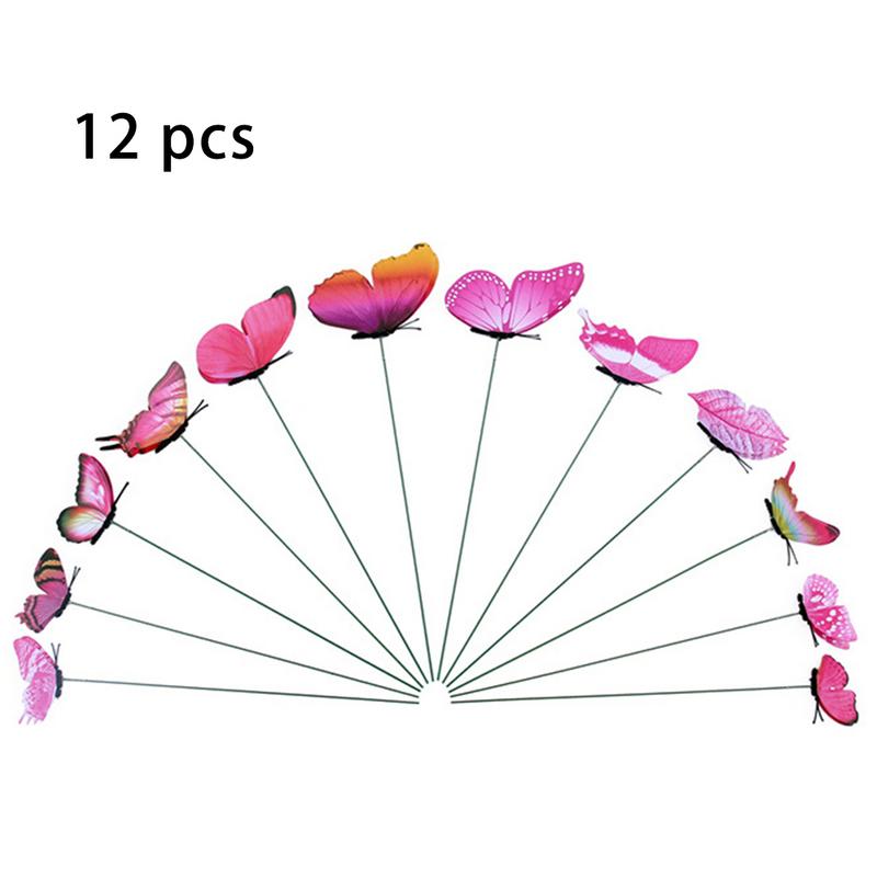 12Stck Simulation Schmetterling Stange Blumentopf Vase Gartenarbeit Bonsai Bonsai Für drinnen Garten GrüNe Pflanze Dekoration: Rose