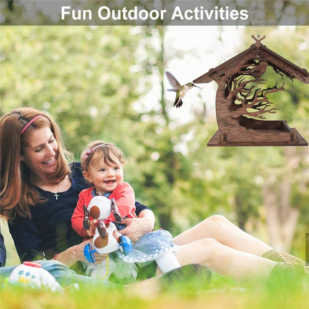 Wooden Bird Feeder Aviary DIY Assembly Bird Nest Resting Place Log House Garden Mini Ornaments Outdoor Terrace Art Decoration