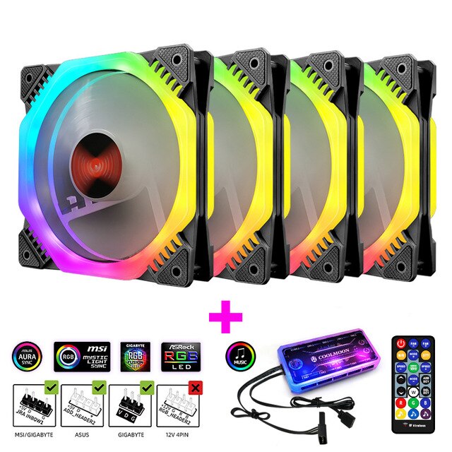 ARK II 120mm RGB fan computer case cooling fan with LED 5V lighting fan: 4 fan and controller