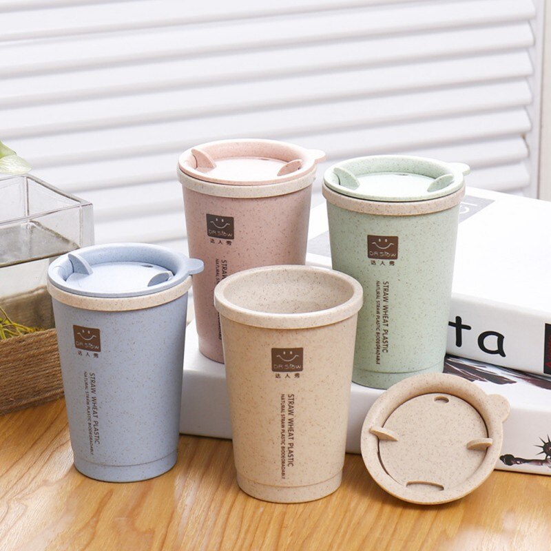 280ML Double-wall Wheat Fiber Water Cup With Lid Insulation Coffee Cup Travel Mug Leakproof Travel Thermo Milk Cup