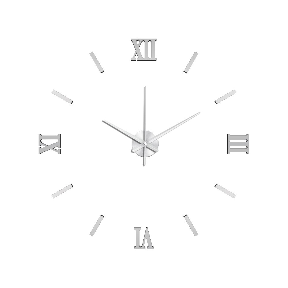 50cm 3D Wanduhr Moderne DIY Acryl Spiegel Aufkleber Uhr für Wohnzimmer Schlafzimmer Wohnkultur Große Stille elreloj Wandbild: Silber- / 30Zoll