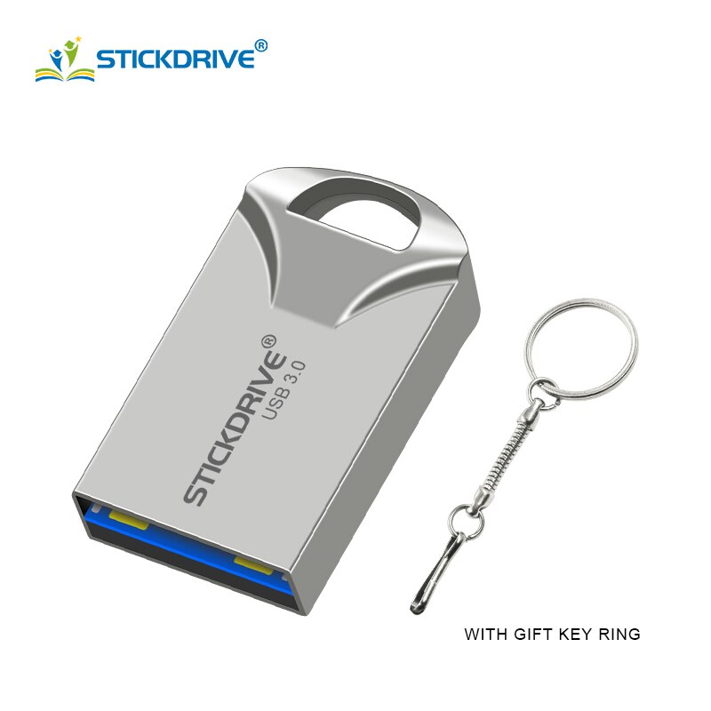 USB 3.0 metal pen drive 16GB 32GB 64GB 128GB mini usb flash drive stick disk with key chain: 128GB / Silver