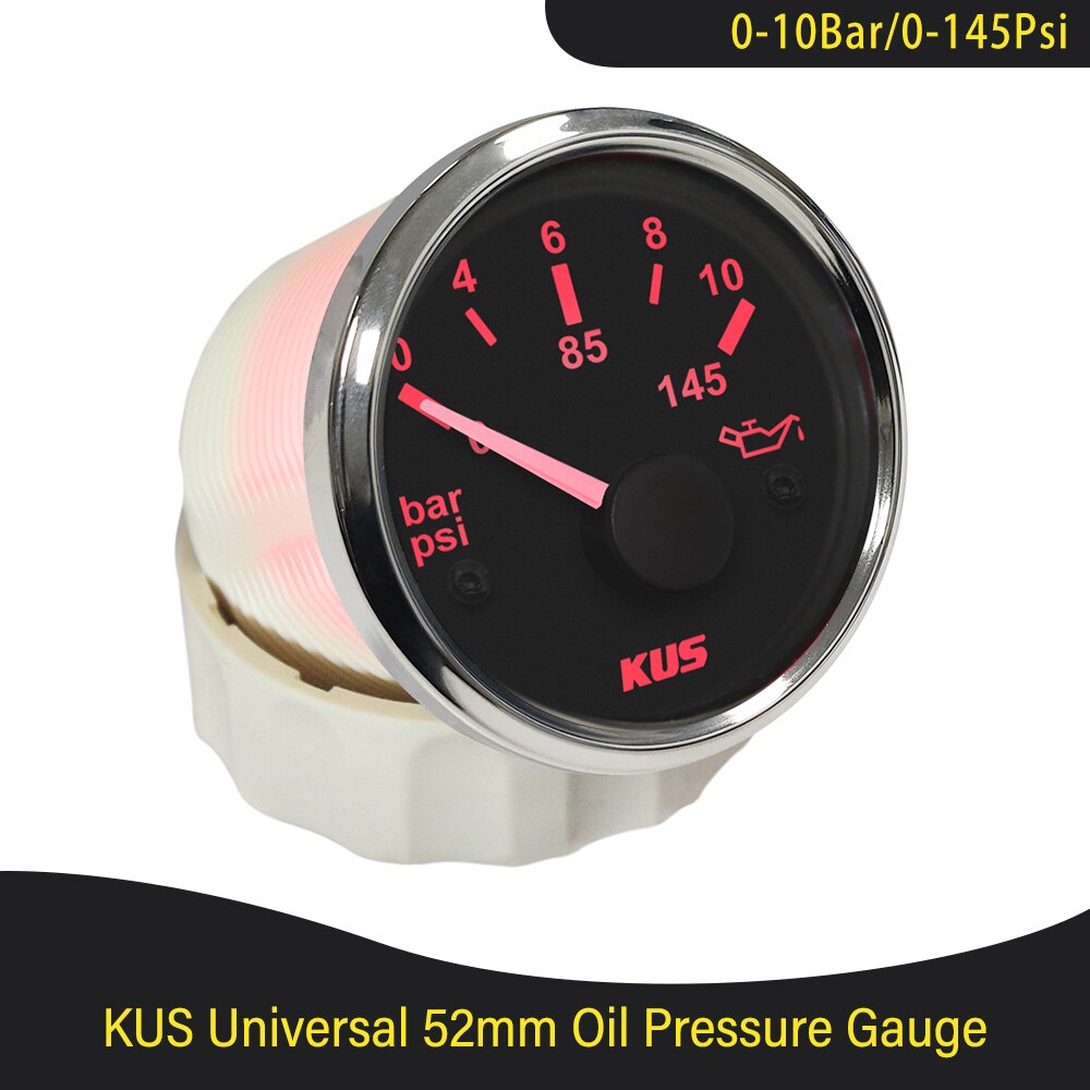 Kus 52mm oljetrykkmåler måler 0-5 bar (0-75 psi ) 0-10 bar (0-145 psi) med rød/gul bakgrunnsbelysning for båt bil lastebil  rv 12v 24v