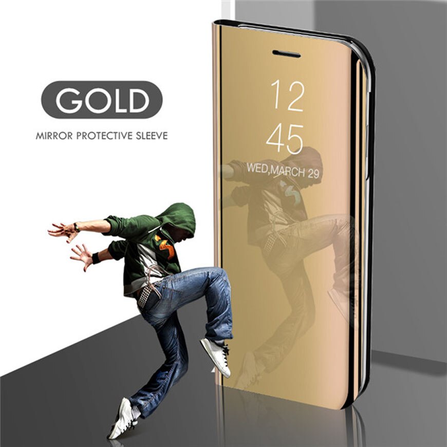 Espejo de Vista inteligente Flip Case para Samsung Galaxy A21S lujo original Capa fundas A21 S A 21 S SM A217 A217F contraportada del teléfono: Gold