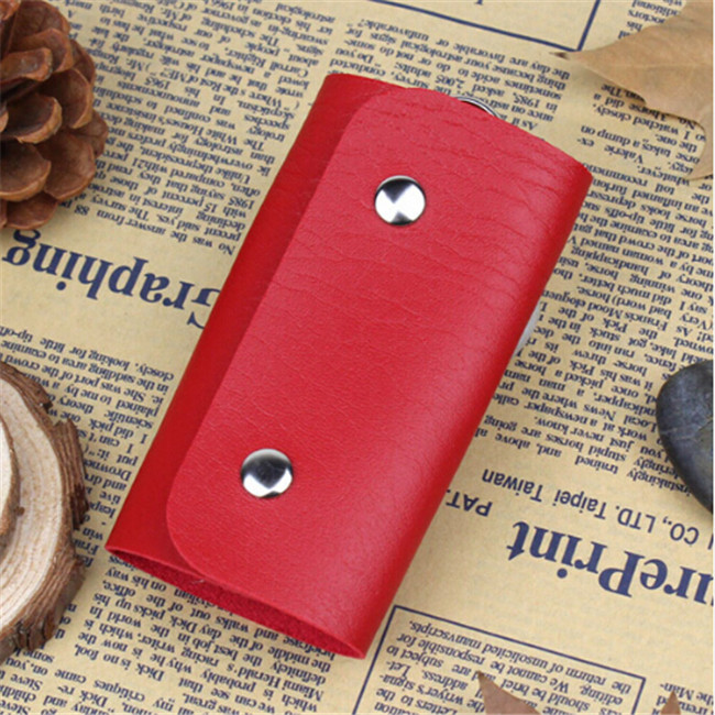 Keys Holder Organizer Manager PU Leather Buckle Key Wallet Case Bag Car Keychain For Women Men Housekeeper: Red