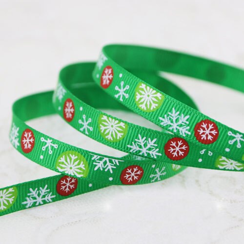 10mm kerstletter bedrukte grosgrain linten 2 meter/lots kerst verjaardag feest inpakpapier snoepdoos verpakking linten: Groene sneeuw