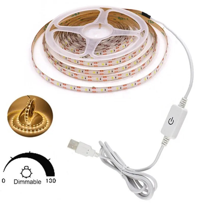 Led-stripe lys bakgrunnsbelysning led-tv fleksibel diodebånd berøringssensor dimbar av og på usb 5v skap kjøkken soverom speilbelysning: Varm hvit / 1m
