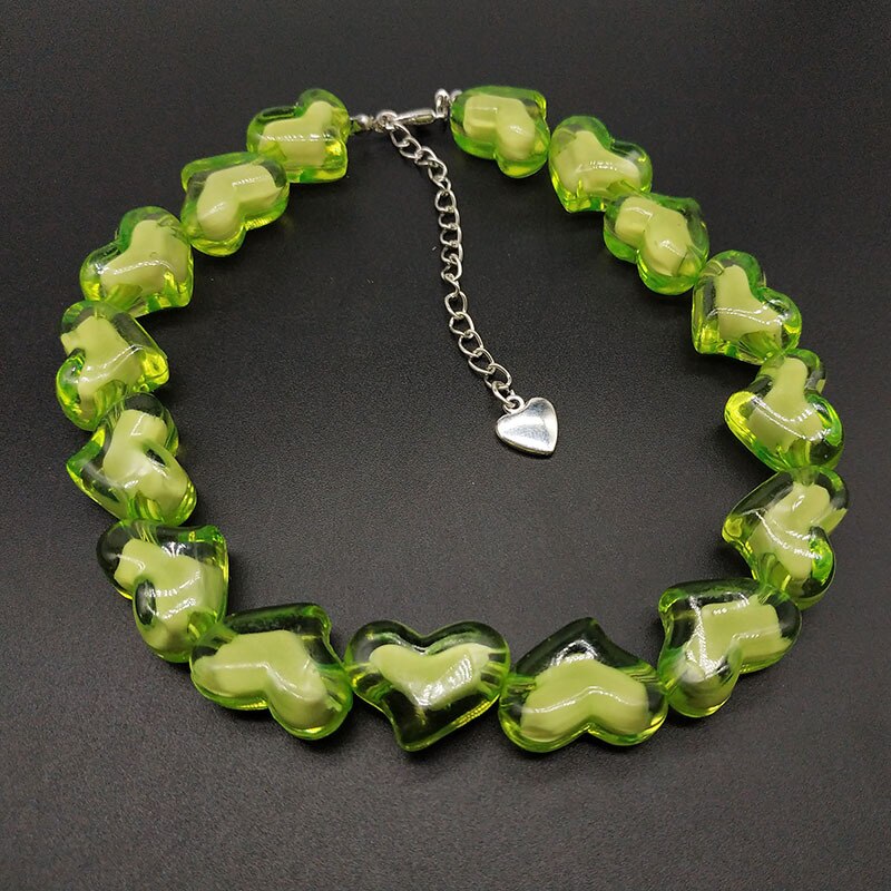 Neue Farben Herz Choker Halsketten für Frauen Punk Harz Strang Seite Kette Böhmischen Weiblichen Party Erklärung Schmuck