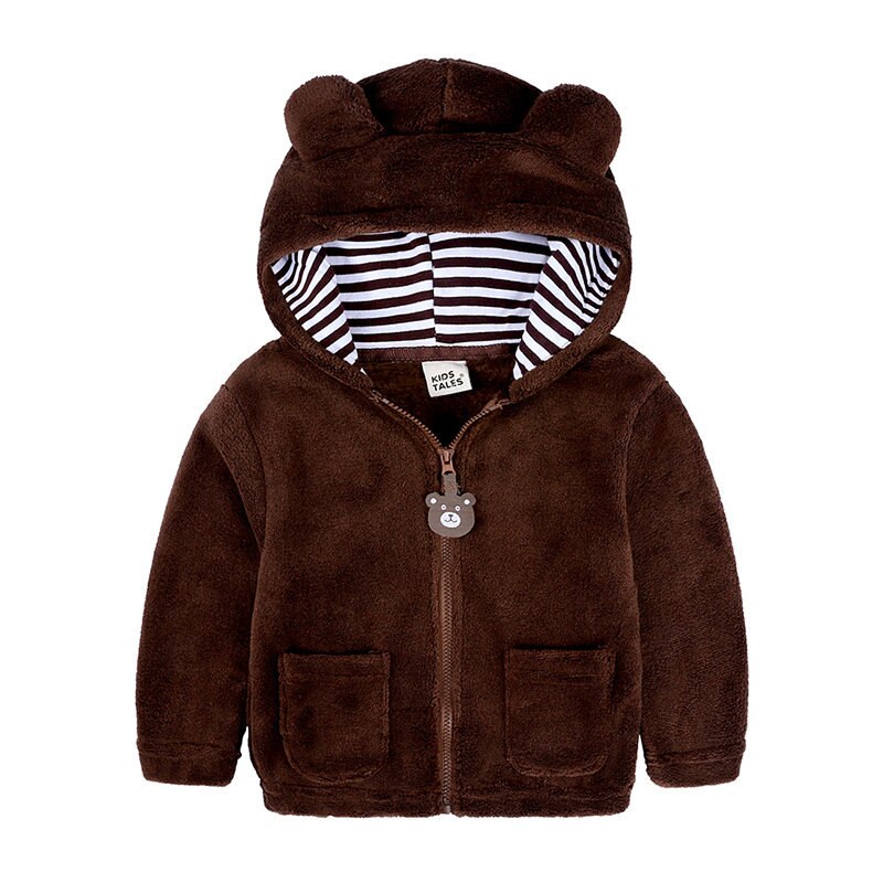 Kevät syksy fleece vauvan huppari söpö karhu hupullinen takki pojille tytöille vauvan lasten ulkovaatteet: Ruskea / 6-12m