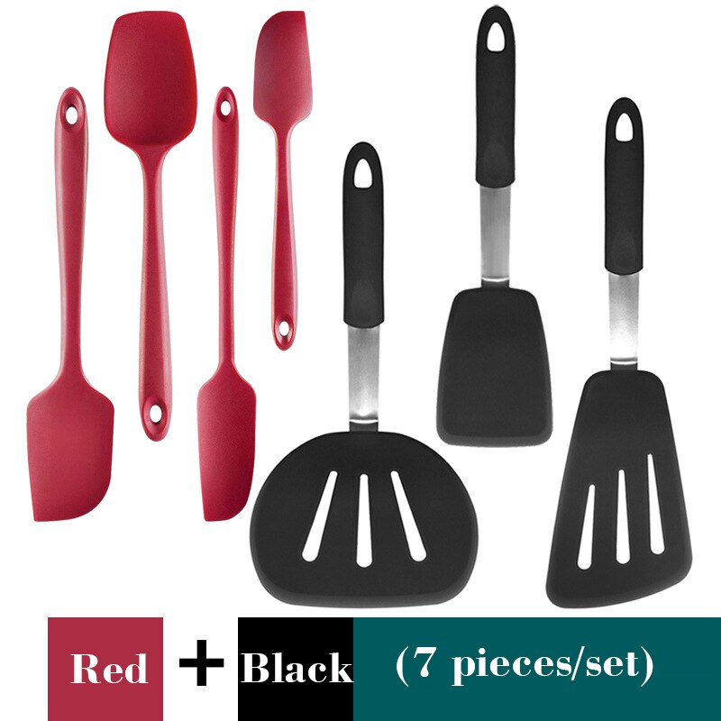 Ustensiles de cuisine en Silicone 6/7/10 | Ustensiles de cuisine résistants à la chaleur, ustensiles de cuisine, ustensiles de cuisine, Gadgets de cuisine, spatule cuillère à soupe: red black 7PC