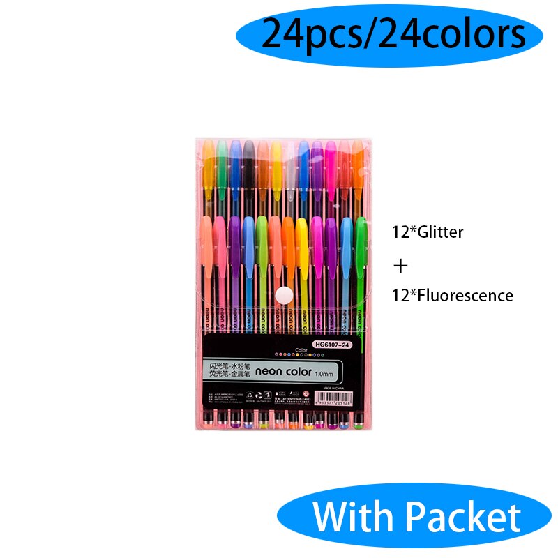 24 stks/partij Gel Pennen Set Glitter Gel Pen voor Volwassen Kleurboeken Tijdschriften Tekening Doodling Art Markers