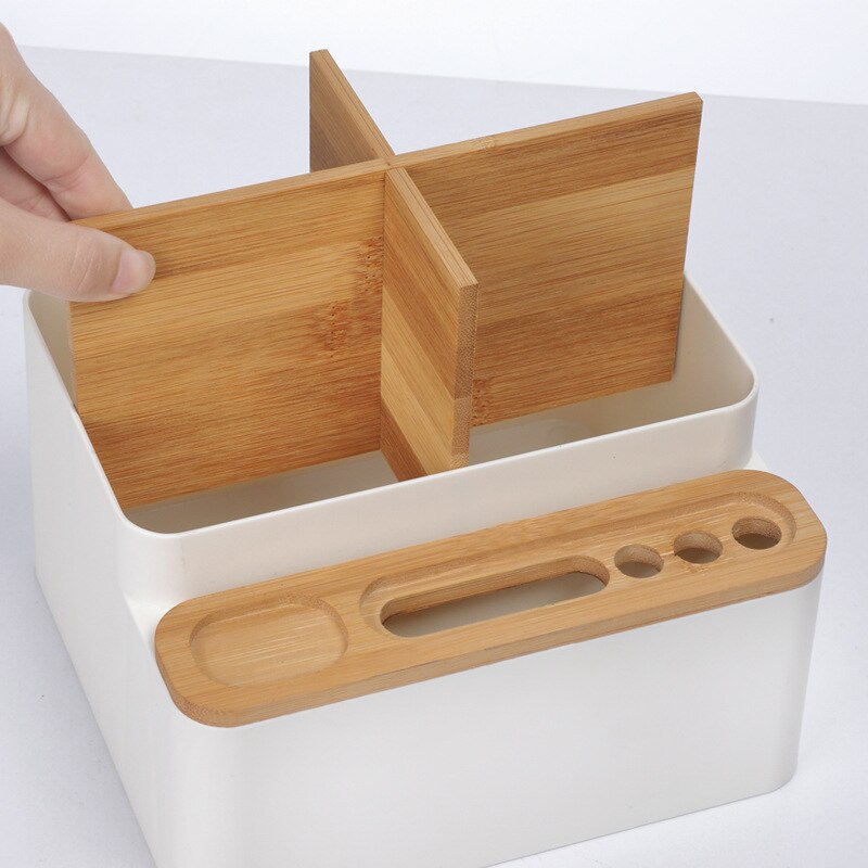 Desk Storage Box Detachable Multi-purpose Storage Box Pen Holder Wood Pen Box Bamboo Storage Case For Home Office Organizer