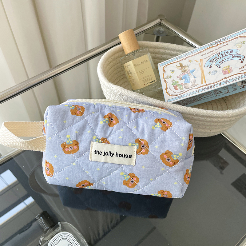 Cartoon Bear Tote Cosmetic Bag Women Quilting Cotton Mini Make Up Orgainzer Storage Pouch Portable Travel Wash Bags: Dark Grey