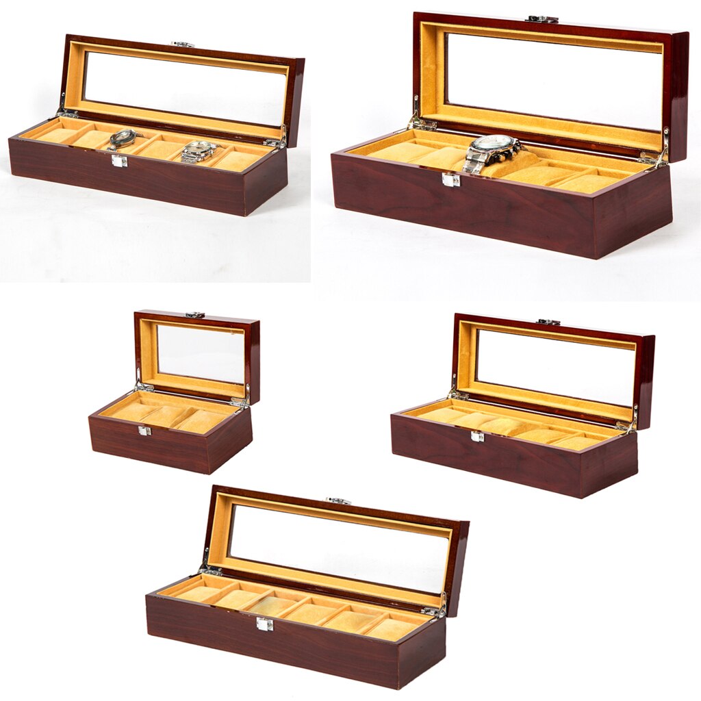 3/5/6 Schlüssel Holz Uhr Vitrine Glas oben Schmuck Sammlung Lagerung Kasten
