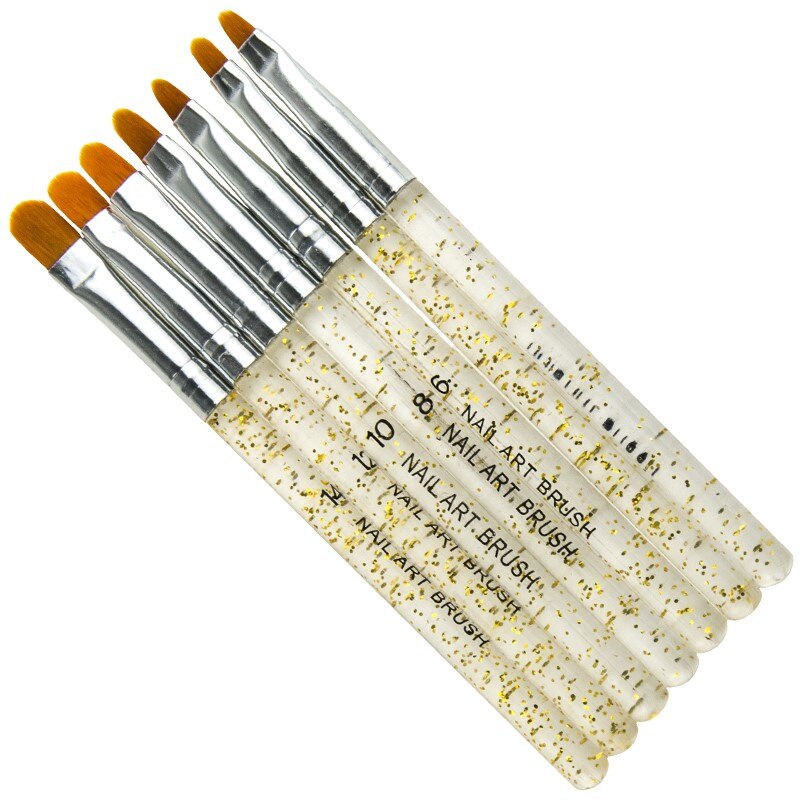 7Pcs Goud Zilver Glitters Handvat Manicure UV Gel Brush Pen Acryl Nail Art Gel Polish Schilderen Tekenen Brush Gereedschap