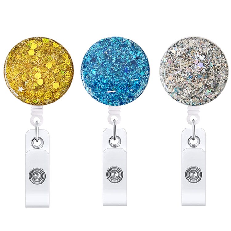 1 Piece Retractable Glitter Nurse Reel Badge Holder Clip Student ID Card Holder Keychain Lanyard