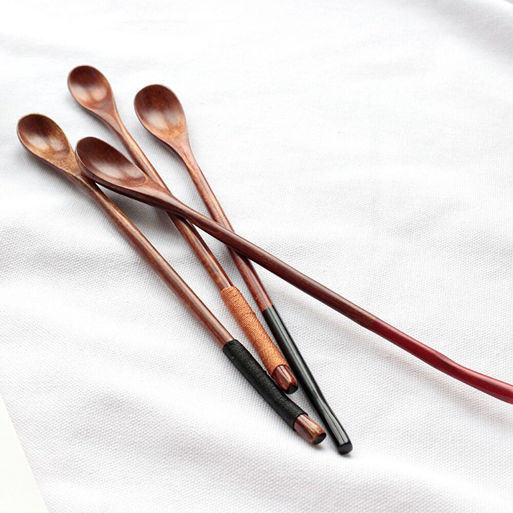 Cucharas de madera con mango largo Natural, cucharas de madera agitadora para beber, postre, miel, café, cocina, utensilios de madera, vajilla