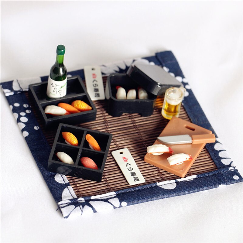 1:12 Miniature Picnic Lunch Box Japanese Style Sushi Box Cooking Utensil Toys for Dollhouse Kitchen Accessories