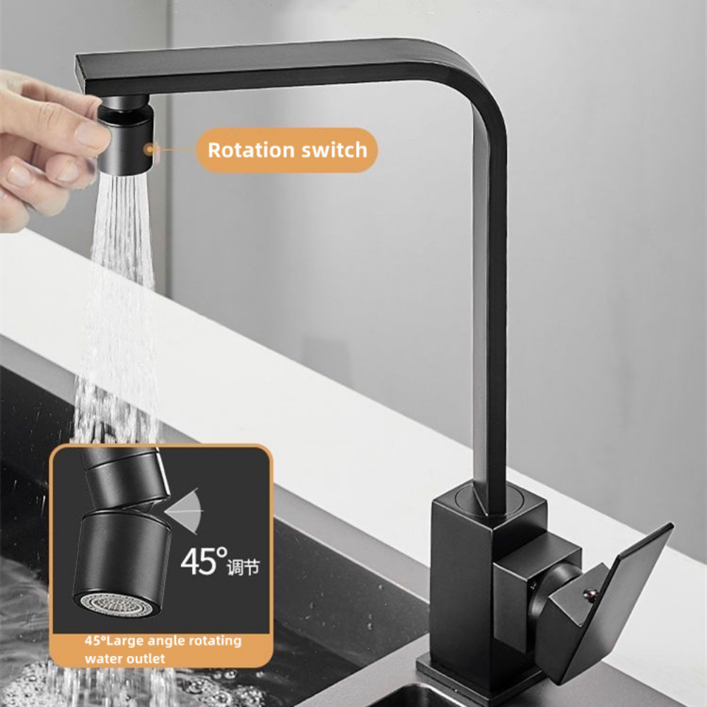 Grifo de cocina negro aireador de 360 °, 2 modos, boquilla de lavabo, extensor a prueba de salpicaduras, grifo de fregadero, aireador presurizado, burbujeador