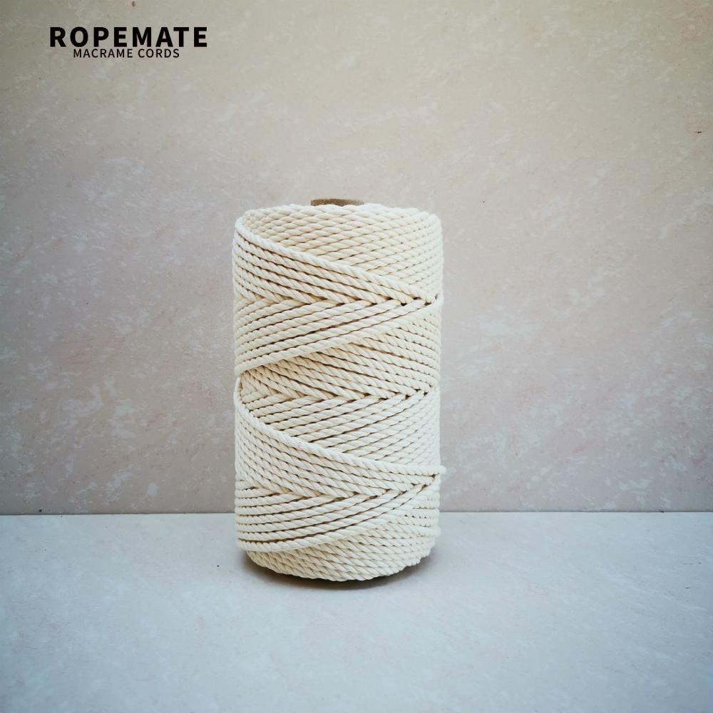 Ropemate premium blød bomuldssnor 3 mm 4mm 5mm 100m - 3- lags - naturlig farve til håndværk diy indretning: 4mm 100m