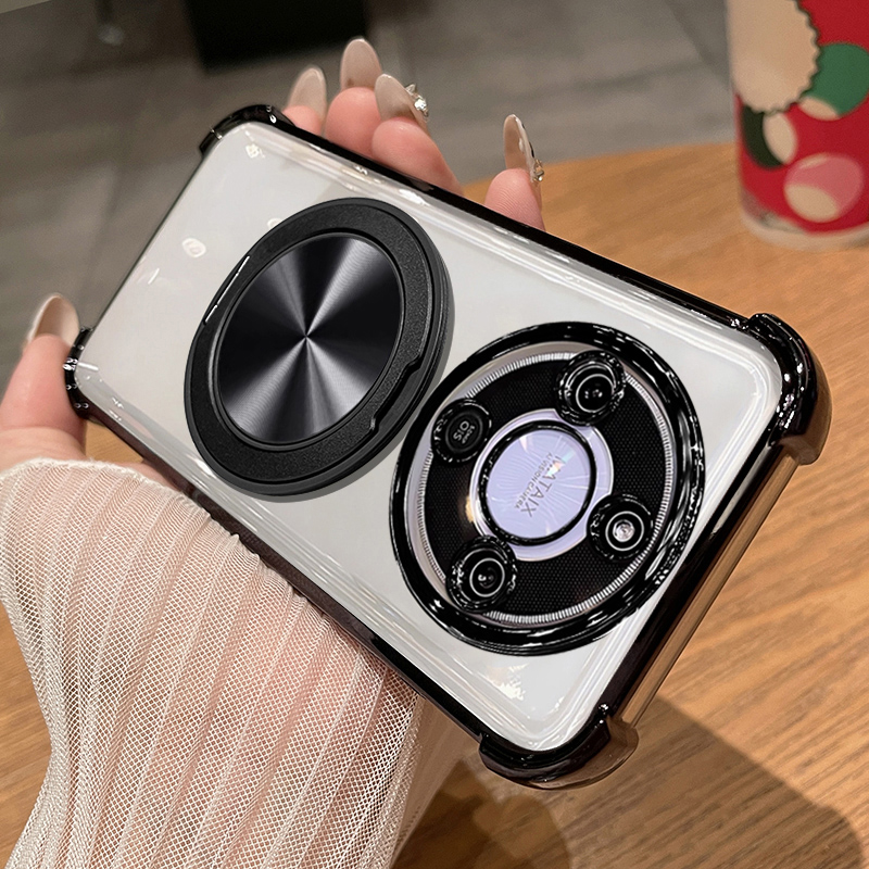 Voor Honor X9D Magnetische Ring Standhouder Telefoon Case Voor Honor X70X70 Schokbestendig Zachte Siliconen Plating Back Cover: Hout / zwart