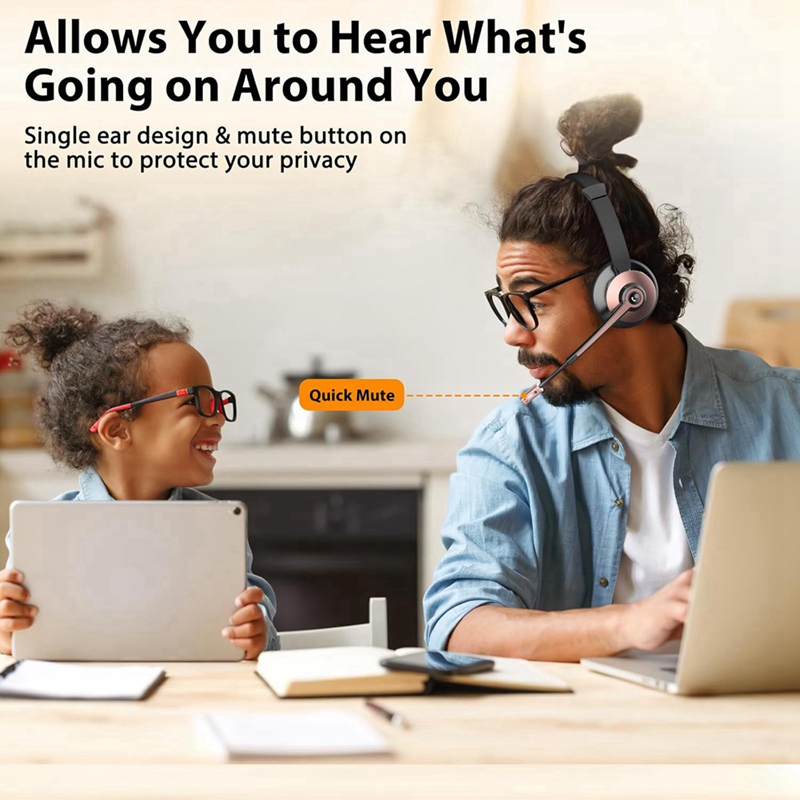 Auricolare wireless, auricolare Bluetooth con microfono con cancellazione del rumore, auricolare wireless con dongle USB per l'home office