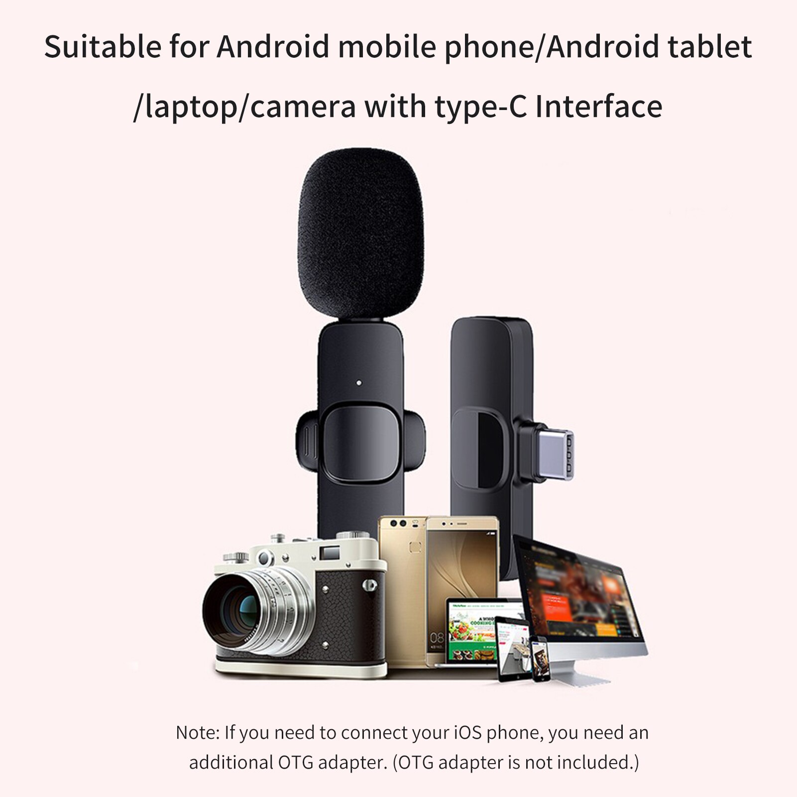 Mini-funk-lavalier-mikrofon mit omnidirektionaler ansteckmikrofonierung und rauschunterdrückung, kompatibel mit android-smartphones und tablets (typ-c).