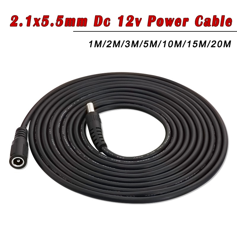 Female to Male 5.5*2.1MM DC 12V Power Extension Cable 1M/2M/3M/5M/10M/15M/20Meters For CCTV Camera or LED Strip