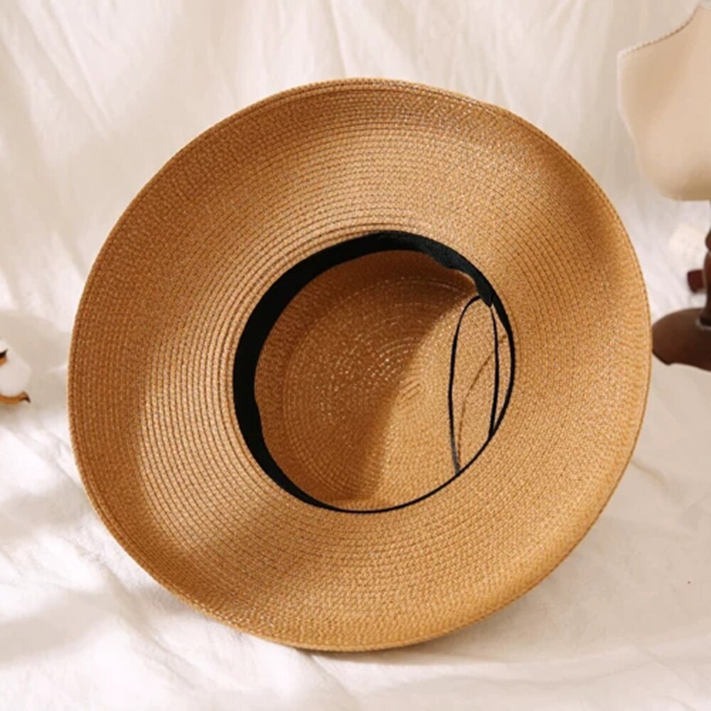 Sorte solhatte bucket cap til kvinder sommer stråhat flad top kvindelig strandhat panama hatte chapeu feminino
