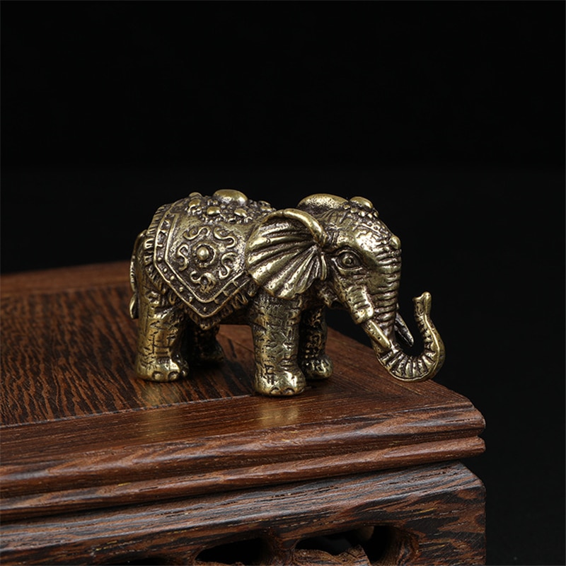 Solid Copper Elephant Mininature Figurines Brass Lucky Elephant Hand Play Collections Chinese Handmade Home Decor Statues