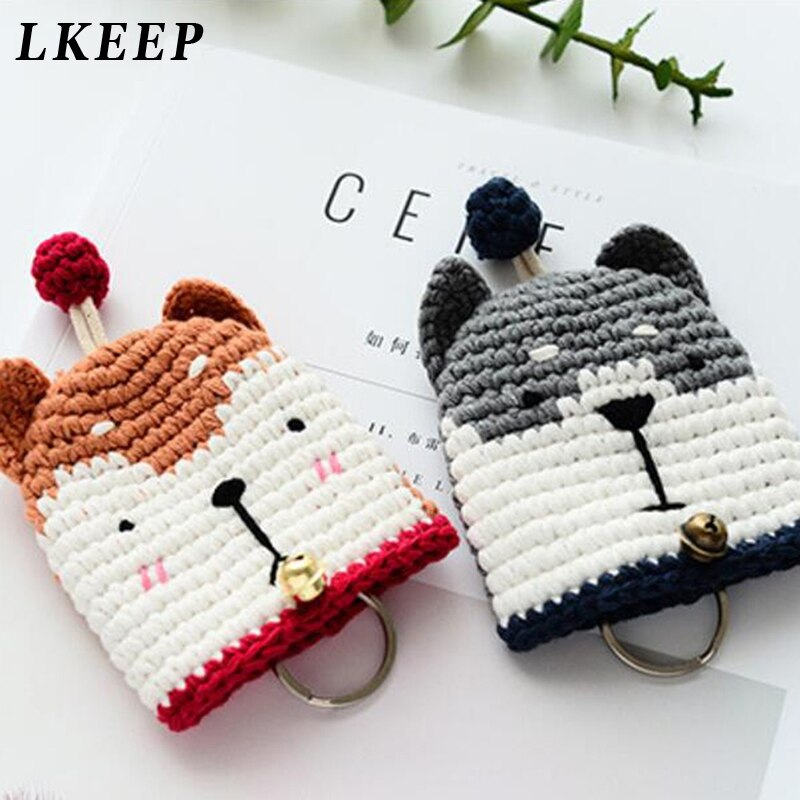 Women Cartoon Key Wallet Bags Pull Drawstring Keychain Holder Hand-woven Cute Storage Key Holders