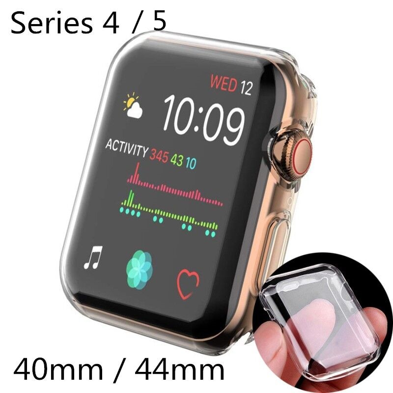Cover for Apple Watch Case 40mm 44mm Series 5 4 Soft Slim TPU Ultra-thin Transparent Screen Protector Case Band Accessories