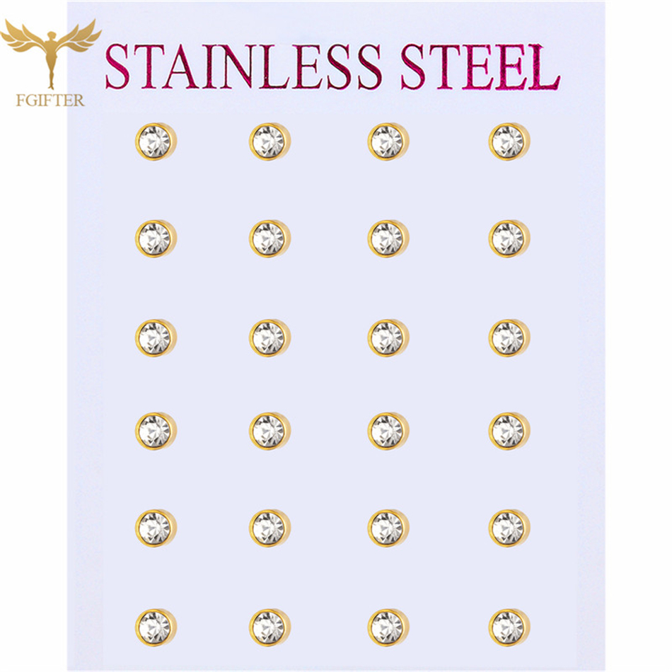 12 pares de pendientes dorados de circón de 3mm, 4mm, 6mm y 8mm para hombres y mujeres, tachuelas para Piercing en la oreja de acero inoxidable, conjunto de joyería de ,
