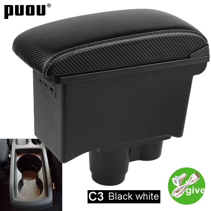 Pour Renault Dacia Duster 2 3 Boîte D&#39;accoudoir Automatique du Coffre De Rangement De la Console Centrale Double Voiture Accessoires USB Rétractable: C3 Carbon Fibre