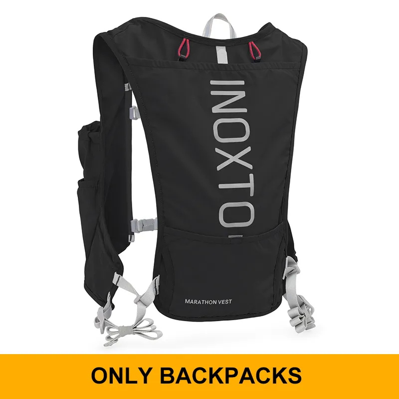 Inoxto Schnell trocknender Laufrucksack für Herren, 5 l, ultraleicht, feuchtigkeitsspendende Weste, Mountainbike-Fahrradtasche, atmungsaktiv, 2 l Wasserbeutel, Flasche: weiße farbe