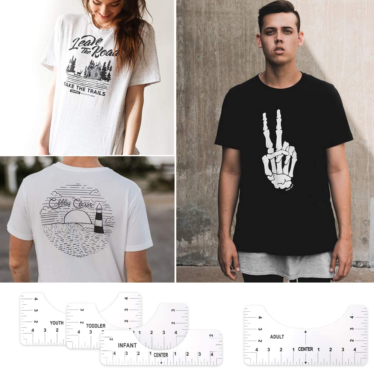 5 stk/sæt t-shirt lineal guide til påføring og sublimering guide stof t-shirt måle lineal gør-det-selv-udkast-værktøj skabelon