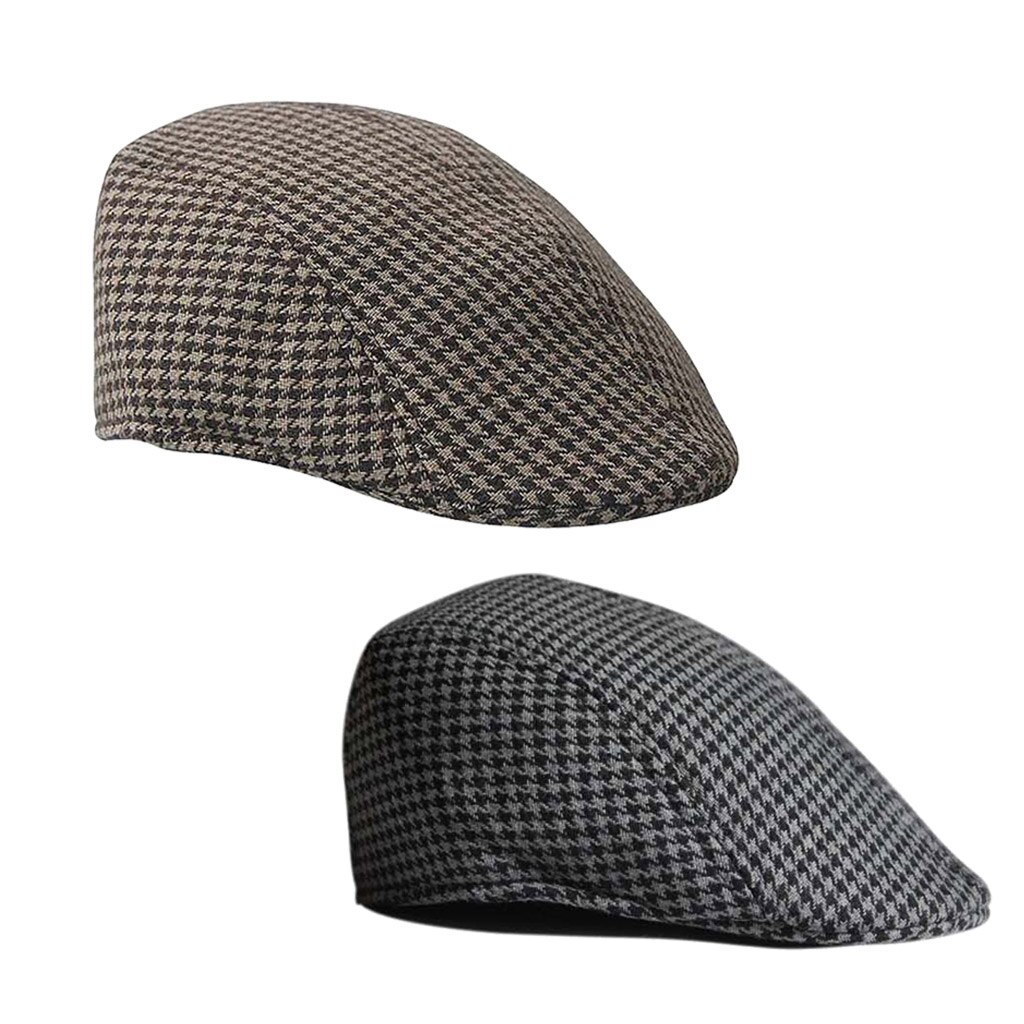 2 PCS Children Kids Peaked Country Cabbie Golf Hats Cotton Hound Tooth Beret Cap Newsboy Flat Hat Outdoor Accs Black & Brown