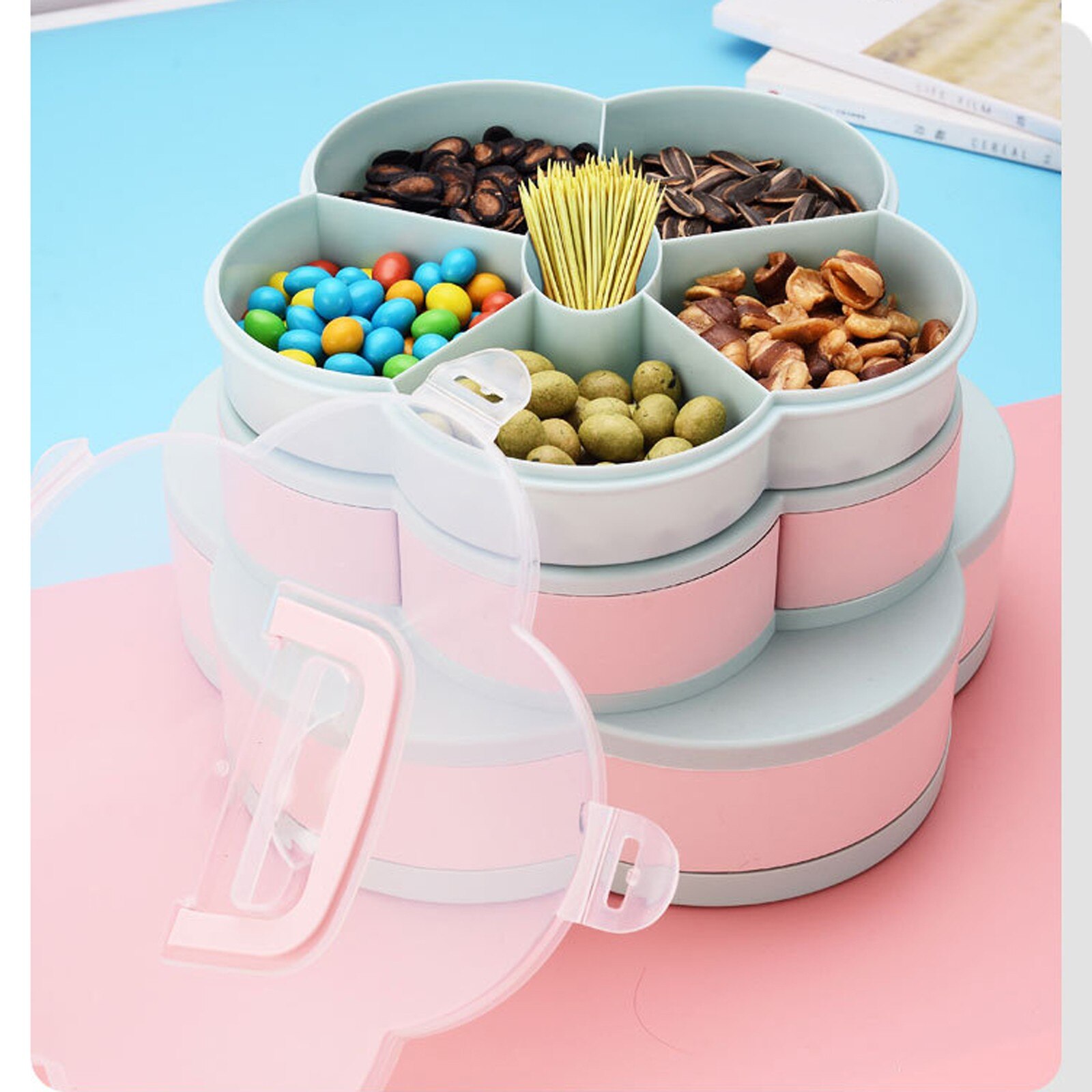 Three-layer Specialty Snack Plates Flower-shaped Rotating Fruit Tray Divided Candy Storage Box Fruit Plate Обеденные Тарелки
