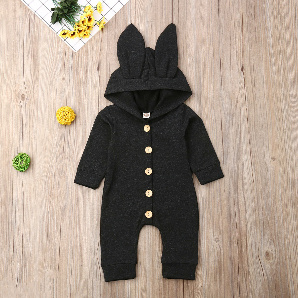 0-24M Newborn Baby Boy Girl Long Sleeve Bunny Ear Hooded Romper Jumpsuit Playsuit Outfits Spring Autumn Clothes
