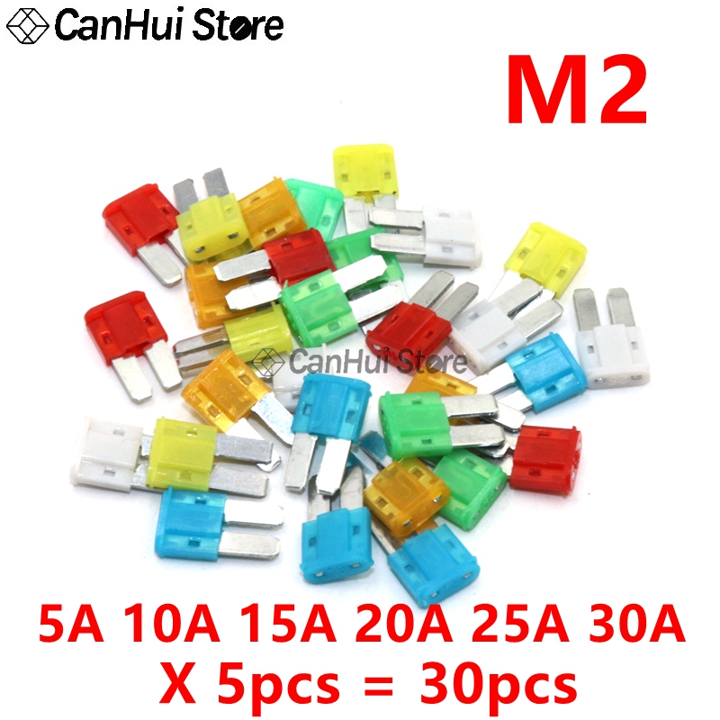 30 Uds 5A10A15A20A25A30A x 5 uds M2/Mini/pequeño/mediano juego de fusibles de coche Mini fusible de hoja estándar mixto para Auto camión barco automotriz: Marrón