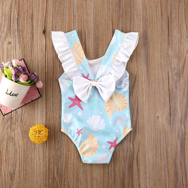 Newest Summer Swimsuit Newborn Infant Baby Girl Shell Print Swimsuit Swimwear Ruffle Swimming Colorful One Piece Bikini