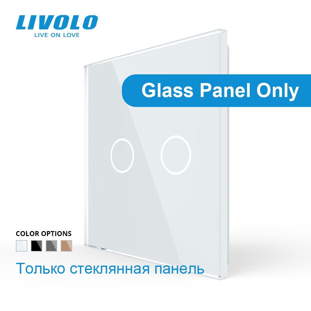 Livolo luxo branco pérola vidro de cristal, padrão da ue, único painel de vidro para 2 gang interruptor de toque parede, VL-C7-C2-11 (4 cores)