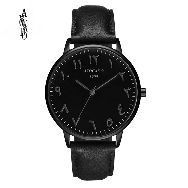 Aguacate negro árabe reloj Digital de movimiento de cuarzo Relojes de Cuero correa de reloj de personalidad de la temporizador