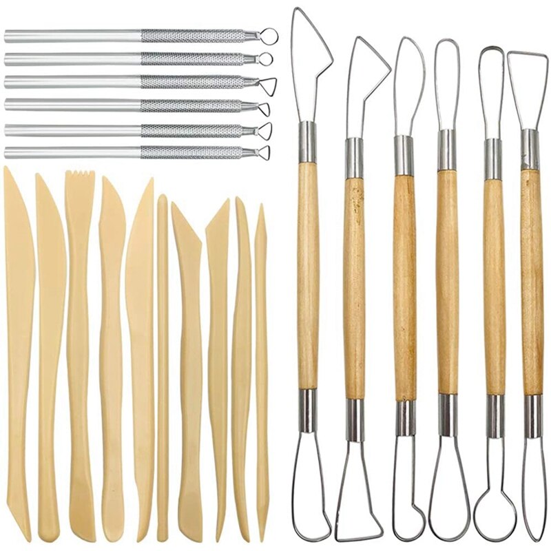 Pottery Clay Sculpting Tools, 22Pcs Wooden Handle Pottery Carving Tools & Metal Scraper & Plastic Clay Shaping Tools: Default Title