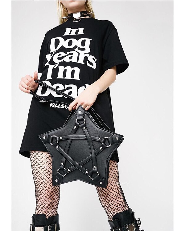 Dark Gothic Pentagram Schoudertas Voor Vrouwen Punk Casual Tote Bag Retro Portemonnees En Handtassen Pu Leer
