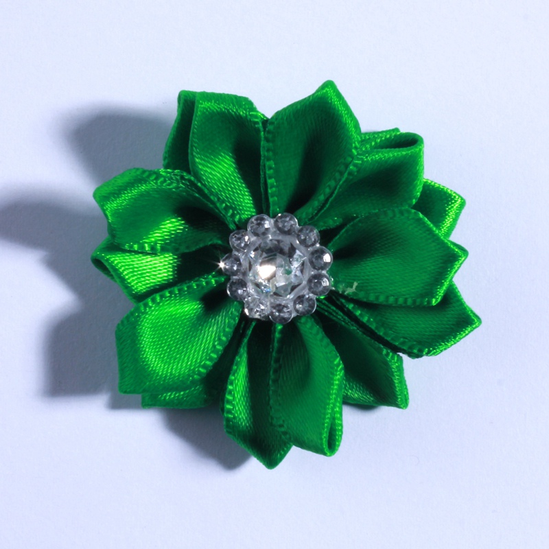 120PCS 4CM Multilayer Mini Satin Flower With Acrylic Button Silk Ribbon Fabric Flower For Head Wear U Pick Color: Blue
