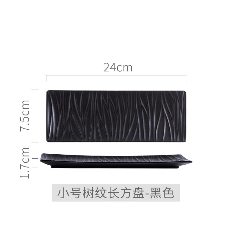Nordic Ceramic Rectangular Sushi Long Plate Dessert Cake Snack Pastry Western Food Salmon Sashimi Grilled Chicken Wings Plate: Bark small Black