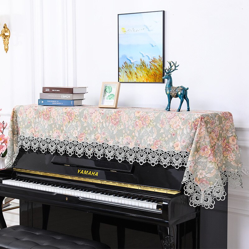 Pianohandduk halv piano dammskydd spets innehåller romantisk naturlig lantlig tecknad europeisk spets dammtät pianoöverdrag tyg