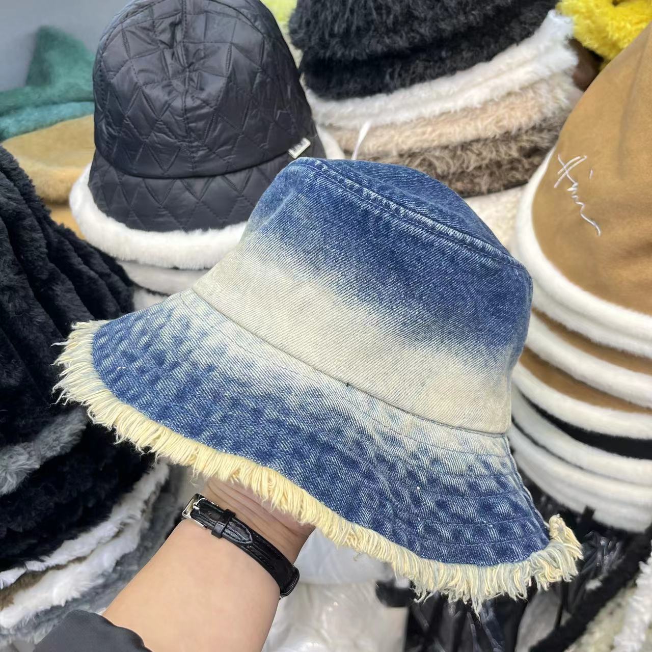 2024 Gewassen Denim Emmer Hoed Vrouwen Vissershoed Emmer Hoed Unisex Bob Caps Hip Hop Gorros Mannen Winddicht Emmer hoed Outdoor: Black